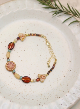 Iris手作原创捷克珠手链咖啡豆复古小众美拉德琉璃手串闺蜜夏新款