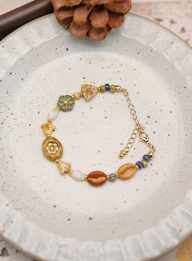 Iris原创【海盐焦糖拿铁】复古美拉德女生手链捷克珠咖啡豆串珠