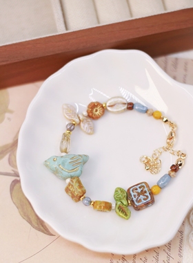 Iris原创设计捷克珠复古风手链小鸟系列小众清新串珠手串手环饰品