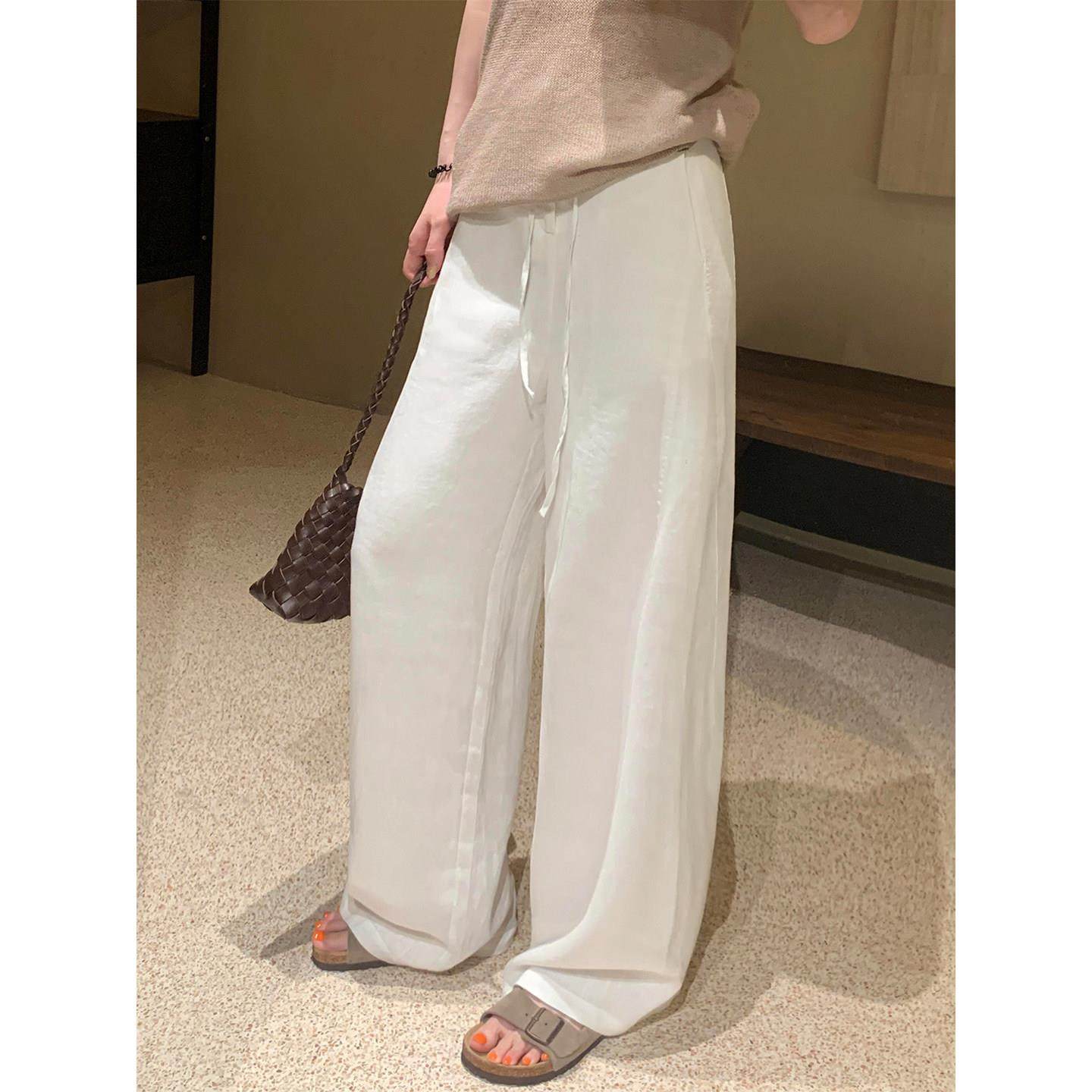 白色亚麻裤子女2025秋冬新款胖妹妹mm高腰宽松显瘦阔腿棉麻凉凉裤,淘宝优惠券,粉丝福利购,淘宝优惠卷