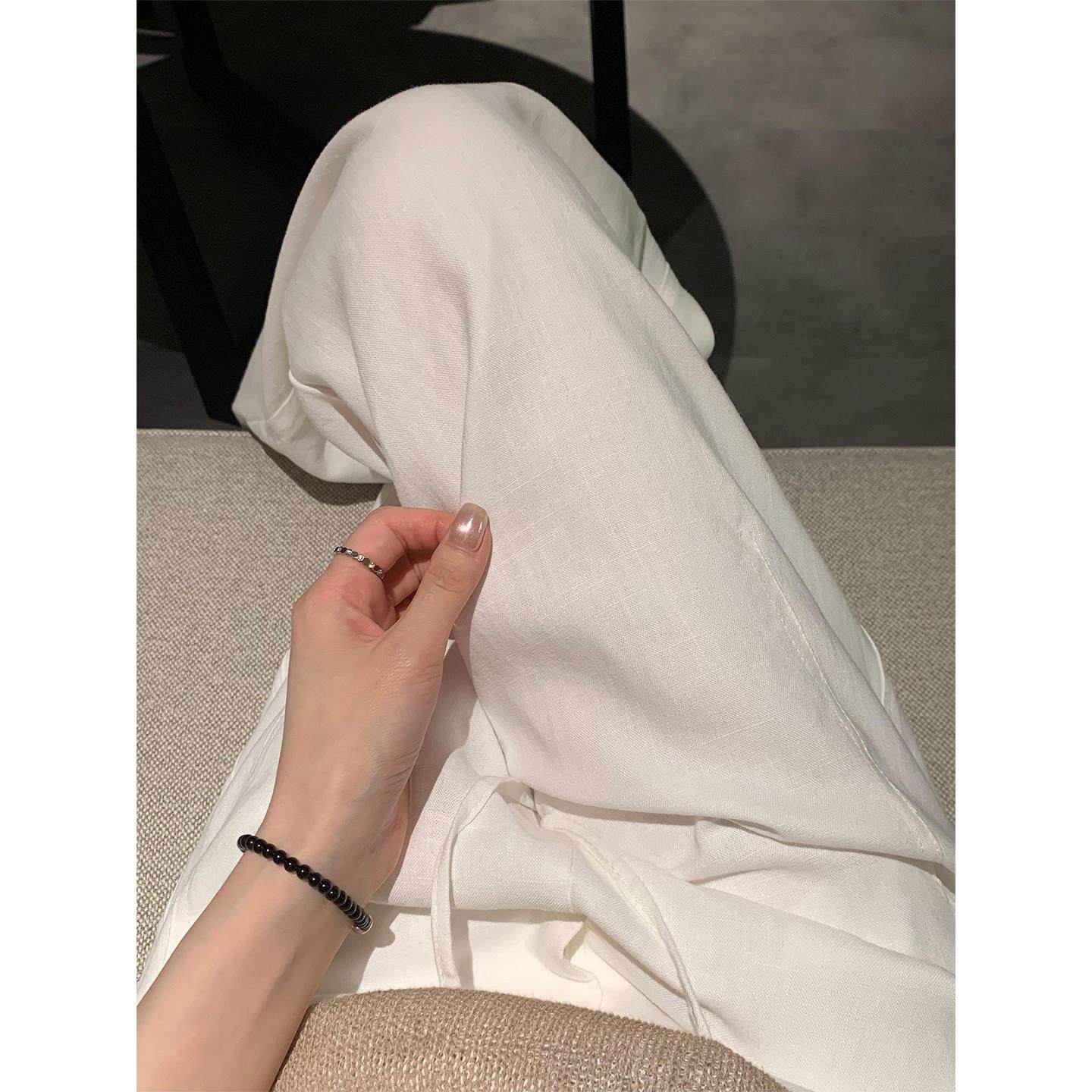 白色亚麻裤子女2025秋冬新款胖妹妹mm高腰宽松显瘦阔腿棉麻凉凉裤,淘宝优惠券,粉丝福利购,淘宝优惠卷