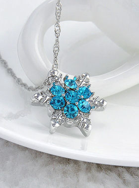 冰雪奇缘雪花项链儿童小孩子宝石首饰艾莎公主水晶吊坠银饰品女孩