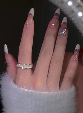 微镶锆石H字母戒指女时尚洋气个性气质S925银开口指环甜酷食指戒