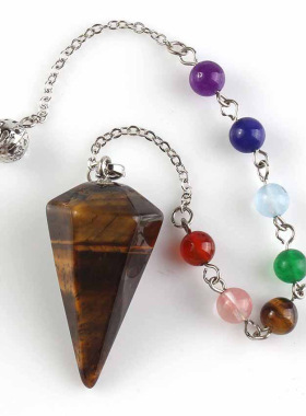 欧美粉晶紫晶天然石六角柱锥形吊坠项链六棱椎水晶瑜伽灵摆项链