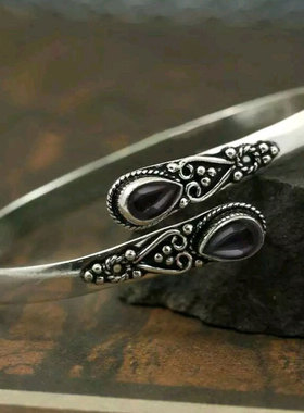 云锦新品 跨境热卖镶嵌绿玛瑙手环欧美时尚复古可调节手镯女