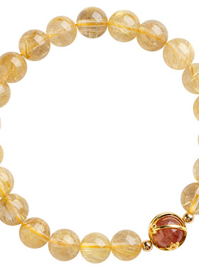 手饰天然女黄水晶手串珠手链镀金一夜暴富金发晶女式代发