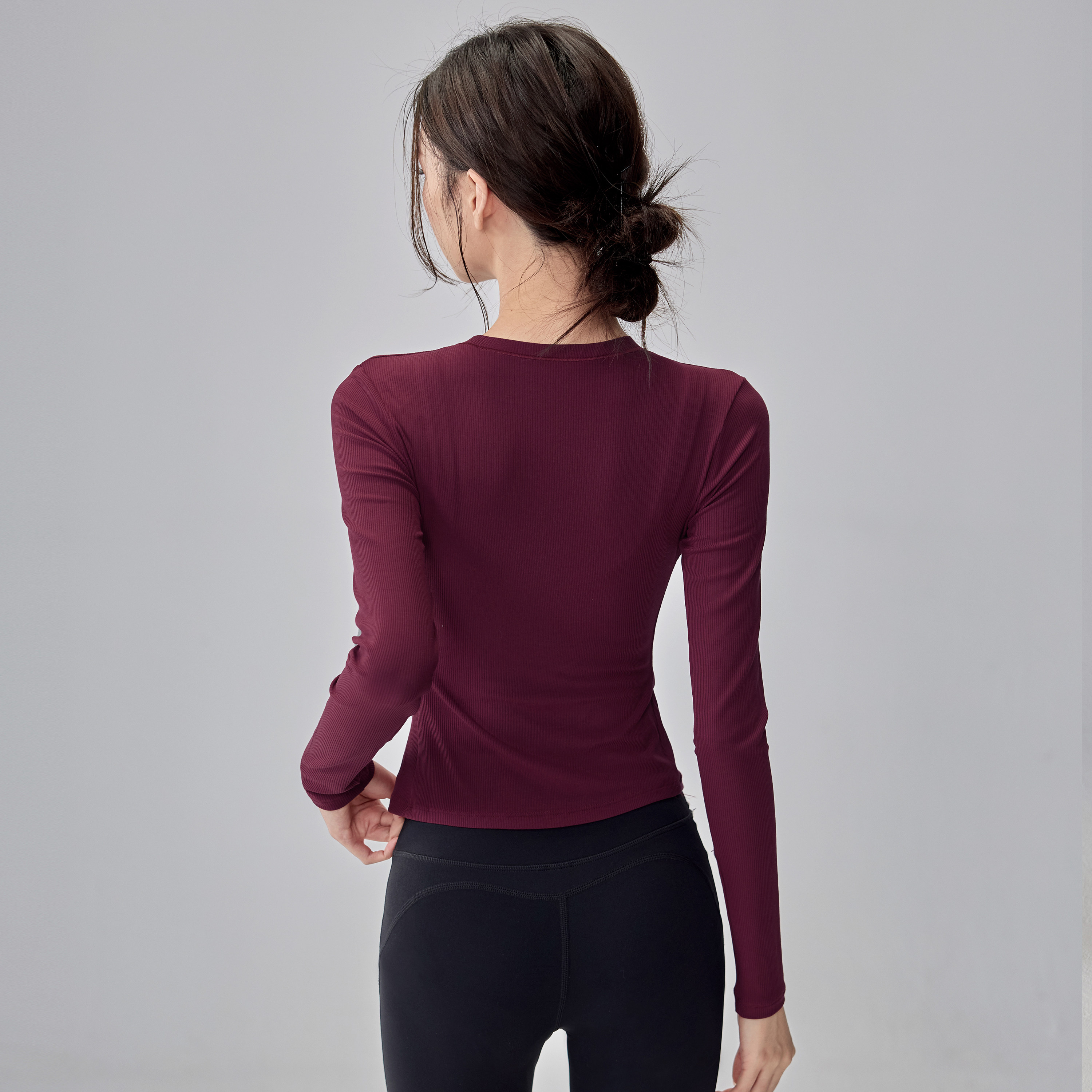 弹力运动T恤女天丝莫代尔螺纹瑜伽服紧身显瘦跑步健身长袖上衣新,淘宝优惠券,粉丝福利购,淘宝优惠卷