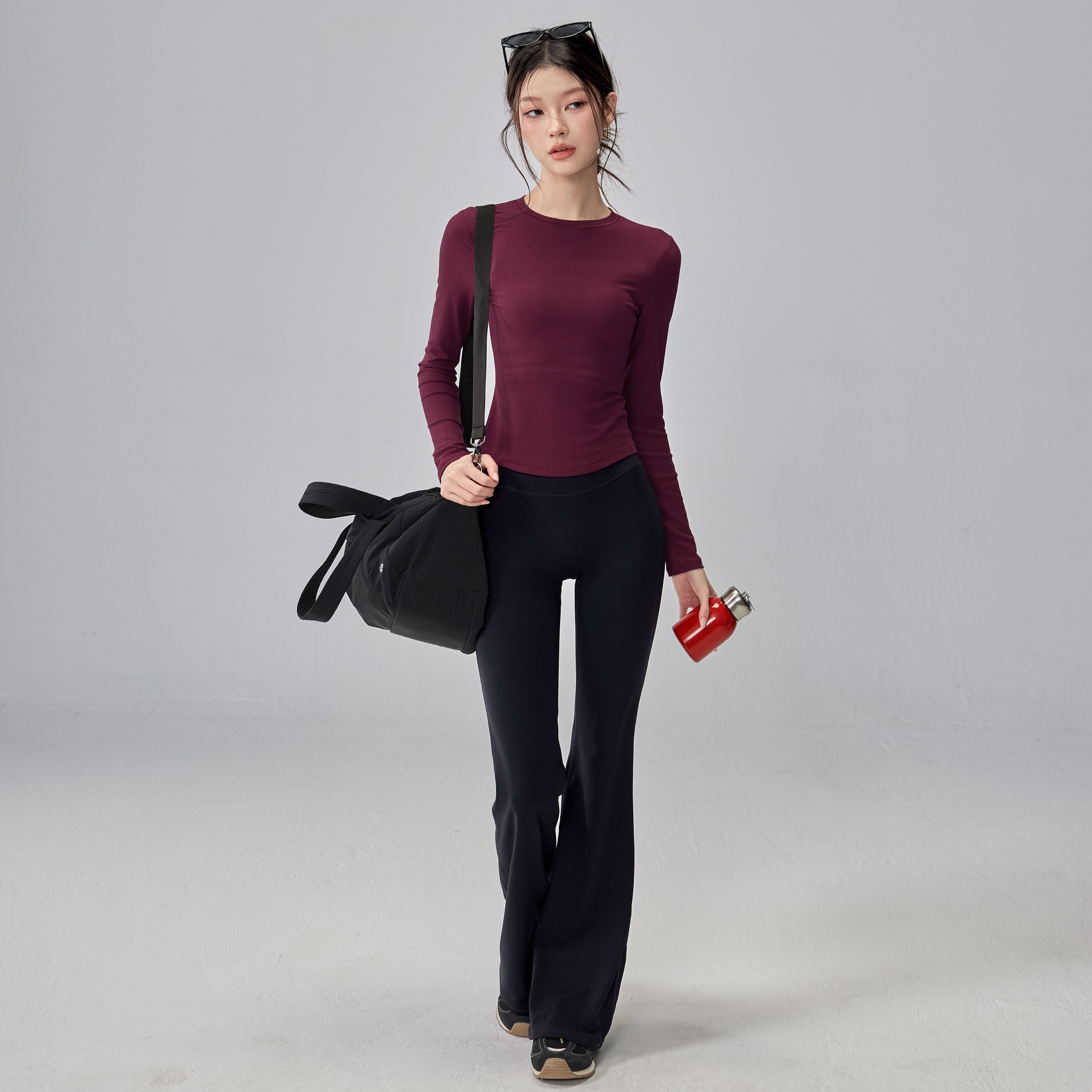 弹力运动T恤女天丝莫代尔螺纹瑜伽服紧身显瘦跑步健身长袖上衣新,淘宝优惠券,粉丝福利购,淘宝优惠卷