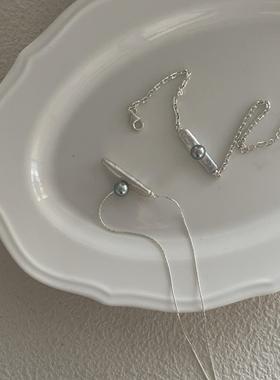 项链女纯银高级感轻奢小众设计百搭巴洛克真多麻银条珍珠吊坠饰品