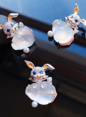 天然玛瑙玉髓小兔子葫芦吊坠项链纯银本命福禄平安冰种翡翠生肖女