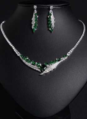 轻奢镶嵌满钻项链锁骨链耳环套装