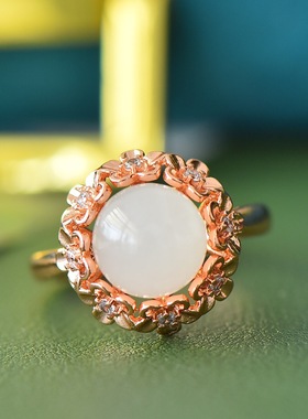 天然白玉戒指女款冰种和田玉蛋面戒指玉石指环时尚百搭饰品礼物