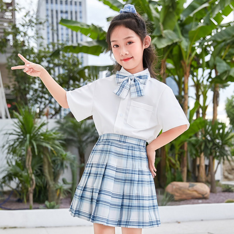 正版jk制服裙儿童10岁学院风套装女童百褶裙全套大童格裙12岁秋装