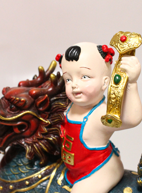 彩绘送子麒麟摆件 铜麒麟 单人送子麒麟家居工艺品