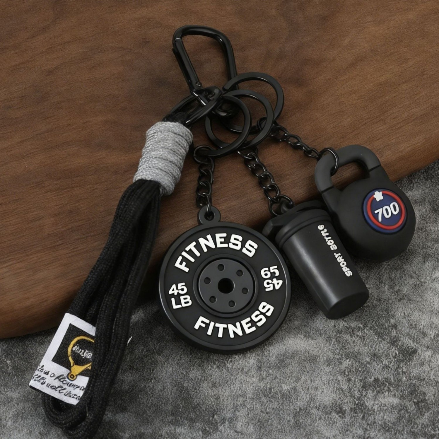 Creative sports and fitness equipment keychain zinc alloy dumbbell barbell school bag pendant gym peripheral small gifts
