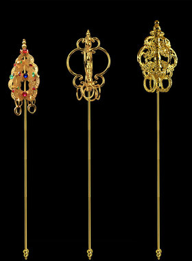 地藏王禅杖用品配饰摆件地藏王地藏菩萨像法器锡杖合金禅杖摆件