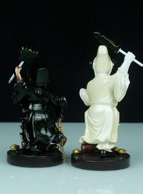 七爷八爷神像汉白玉地府摆件