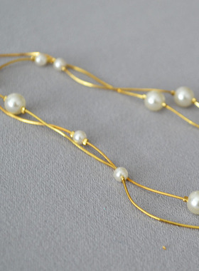 日韩简约白色珍珠细蛇链项链满天星气质长款毛衣链锁骨链女生配饰