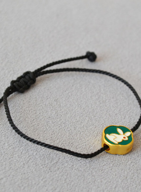 新春彩蛋特价处理黄铜古法沙金工艺珐琅黑色线绳简约复古气质手链