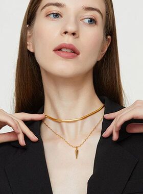 简约尖锥波浪链晶体小坠项链百搭简约时尚高级感颈链原创锁骨链女