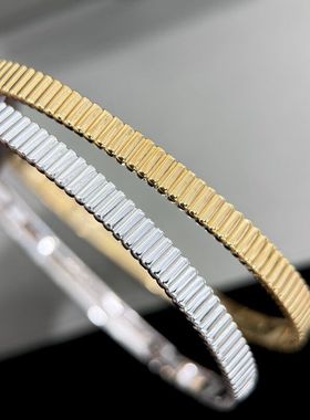 设计师纯银S925简约光面条纹手镯