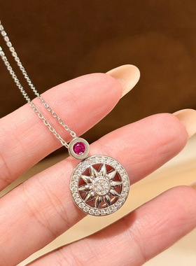 S925纯银精工高级感太阳花罗盘满钻项链女轻奢百搭锁骨链无logo