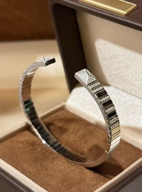 通体s925个性罗缎开口手镯cnc工艺精工感不规则方块拼接轻奢