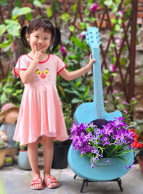 吉他艺术风花盆阳台造景庭院摆件