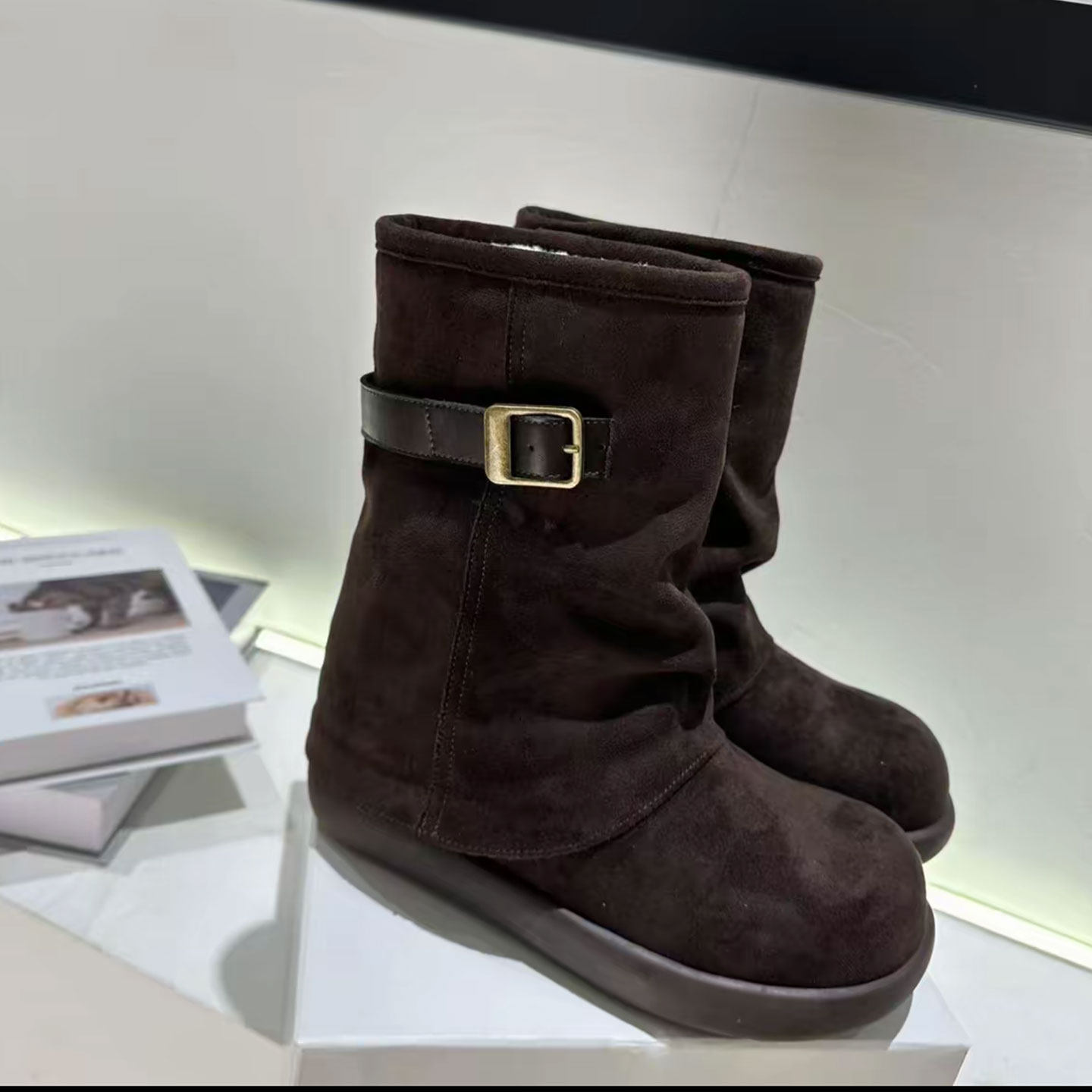 韩版短靴雪地靴女冬季保暖加绒皮带扣厚底增高防滑软底一脚蹬棉靴,淘宝优惠券,粉丝福利购,淘宝优惠卷