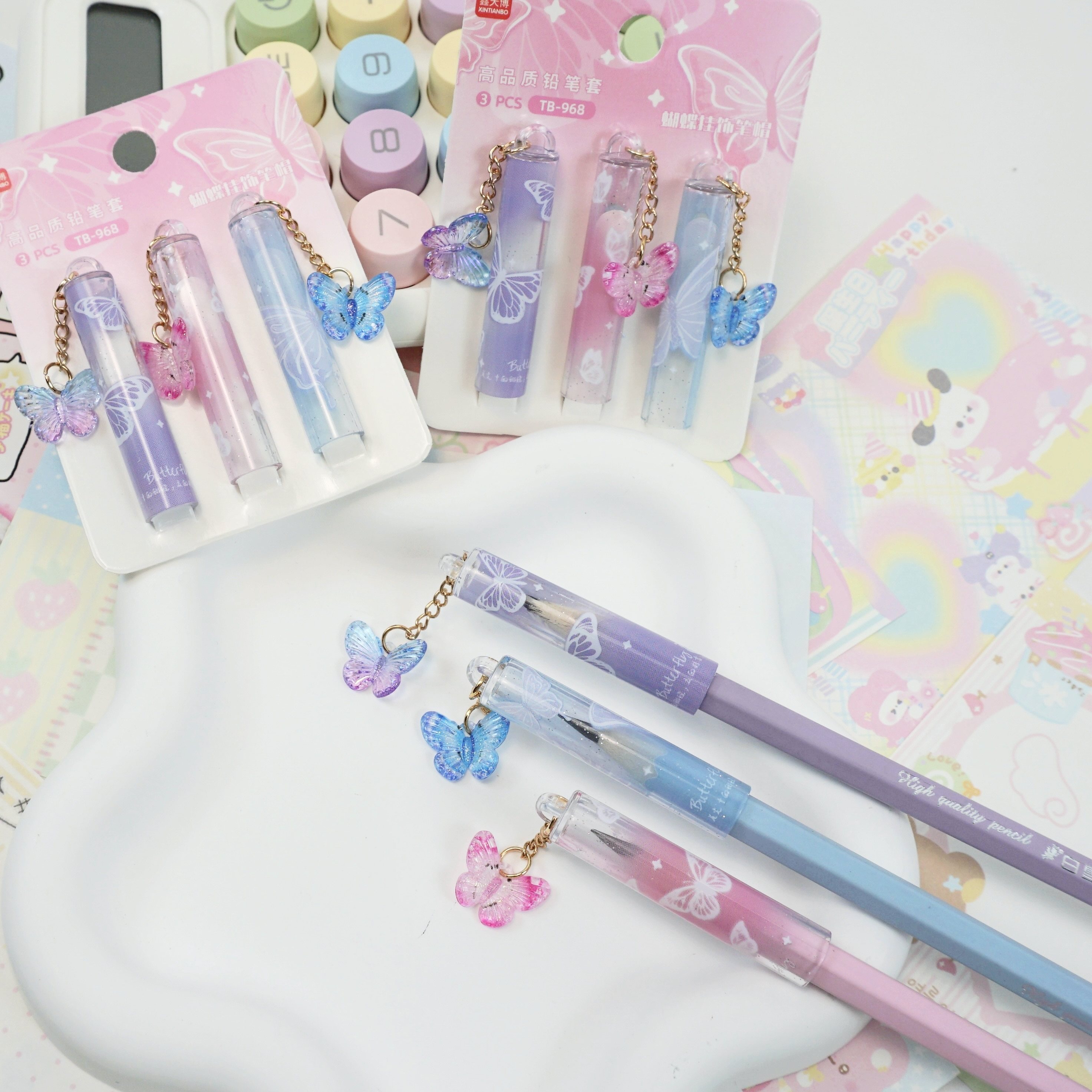 蝴蝶挂件铅笔帽笔套高颜值可爱少女心小学生笔头保护套铅笔延长器,淘宝优惠券,粉丝福利购,淘宝优惠卷