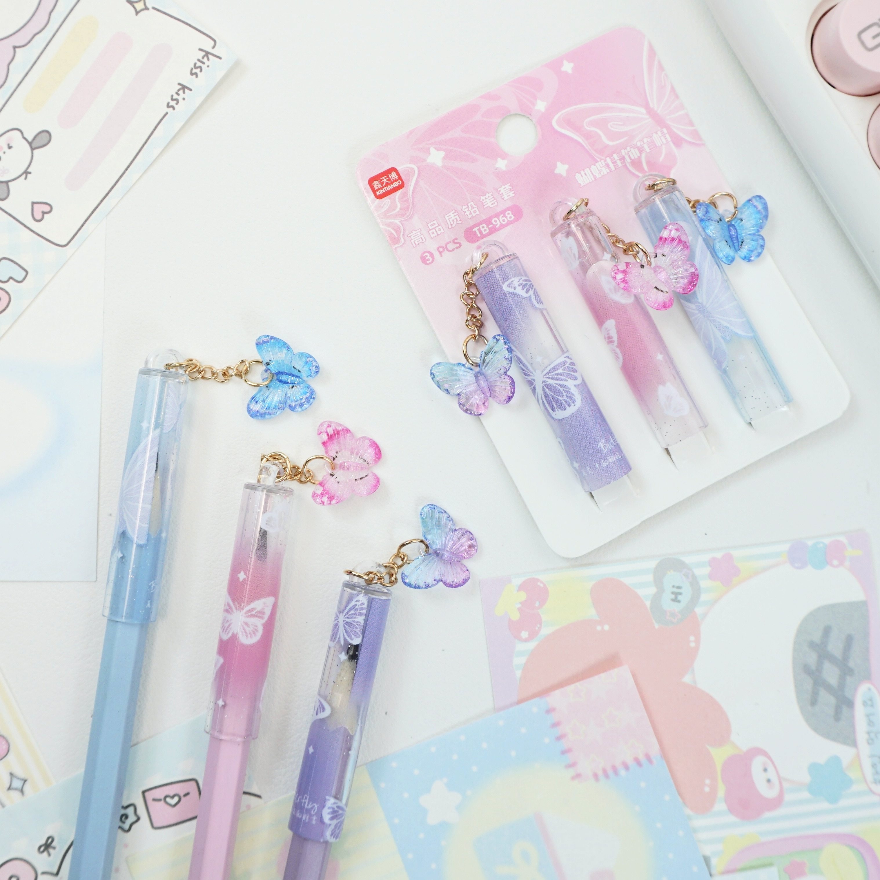 蝴蝶挂件铅笔帽笔套高颜值可爱少女心小学生笔头保护套铅笔延长器,淘宝优惠券,粉丝福利购,淘宝优惠卷