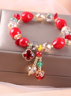 幸运四叶草红色小众设计感手链