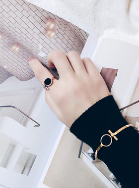 玫瑰金女ins戒指钛钢饰品网手镯