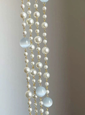 韩国东大门珍珠多层串珠项链复古气质毛衣链轻奢高级感小众饰品女