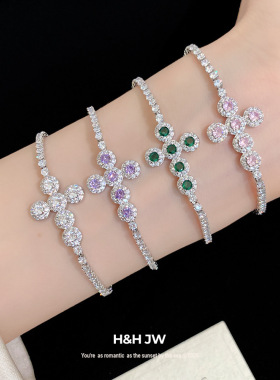 新款锆石十字架抽拉式手链个性设计感时尚精致手环轻奢高级感手饰