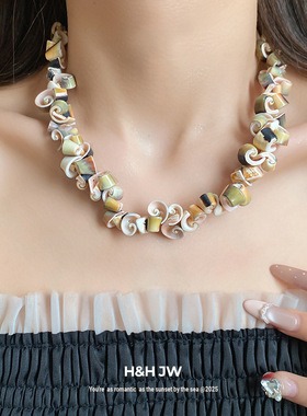韩国东大门气质时尚贝壳拾贝项链女简约多层百搭设计感锁骨链饰品