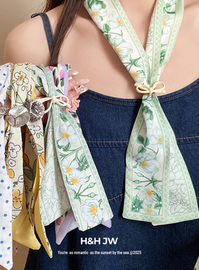 2026新款爆款花朵挂脖丝巾系脖丝巾项链夏季领巾长条围脖装饰配饰