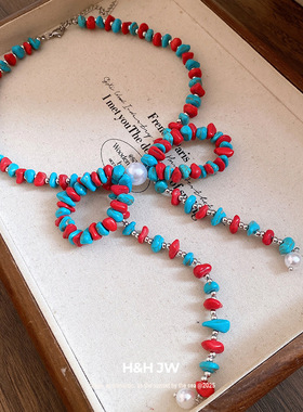 韩国东大门珍珠蝴蝶结项链民族风复古气质锁骨链轻奢高级感项饰女