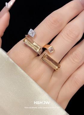 2026韩国新款爆款镶钻方形开口戒指简约时尚食指戒轻奢高级感手饰