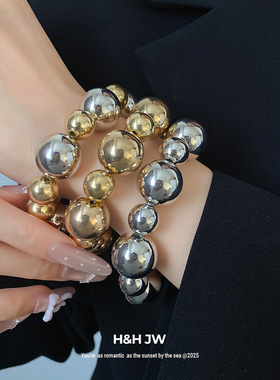 新款欧美光面不规则圆形串珠手链三件套复古手环轻奢高级感手饰女