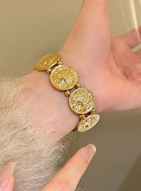 韩国东大门人像弹力绳拼接手链中古气质手环轻奢高级感气质手饰女