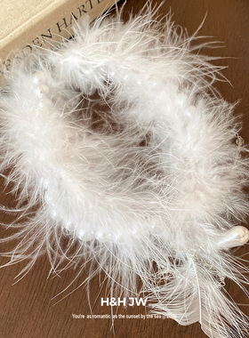 新款双层珍珠串珠羽毛流苏项链简约设计颈链时尚轻奢高级感项饰女