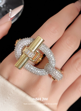 新款欧美锆石椭圆形戒指个性简约时尚精致食指戒轻奢高级感手饰女