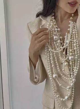 韩国东大门不规则多层珍珠项链