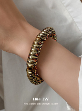 2026新款爆款豹纹螺纹拼接手链欧美复古气质手环轻奢高级感手饰女
