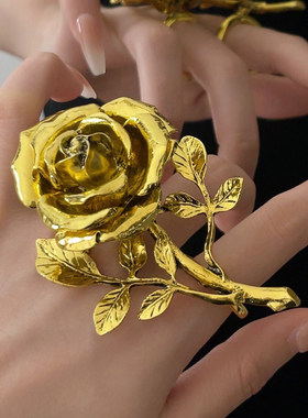 韩国东大门新款复古金属立体玫瑰花朵戒指夸张个性食指戒手饰秋冬