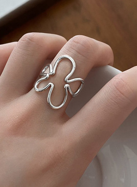 韩国新款镂空花朵开口戒指简约气质百搭食指戒小众高级感个性手饰