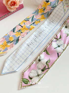 新款民族风花朵长条丝巾项链女百搭领巾腰带复古头巾绑包飘带项饰