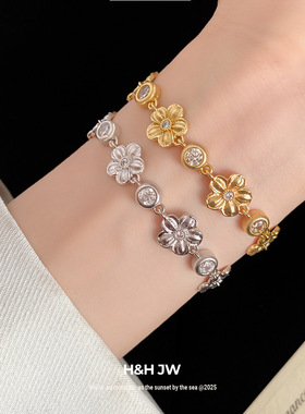 韩国东大门新款锆石花朵复古手链时尚百搭气质手环轻奢高级感手饰