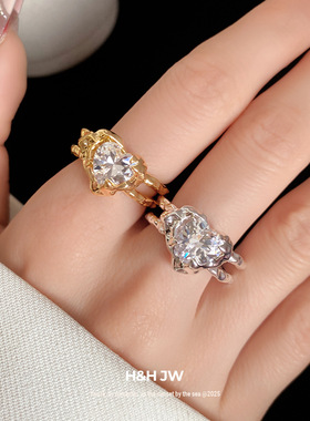 韩国东大门锆石爱心褶皱开口戒指简约时尚食指戒轻奢高级感手饰女